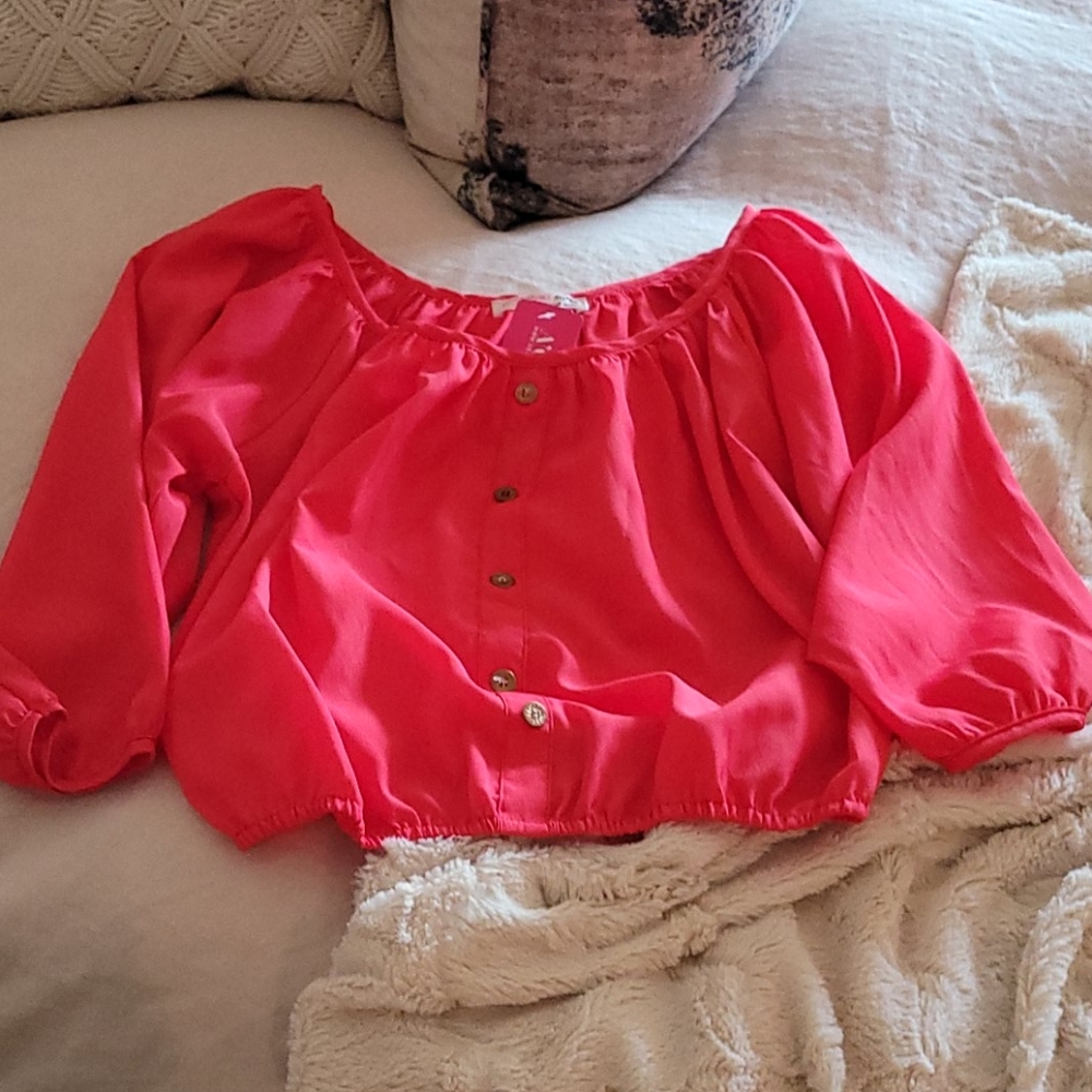 Coral crop top blouse